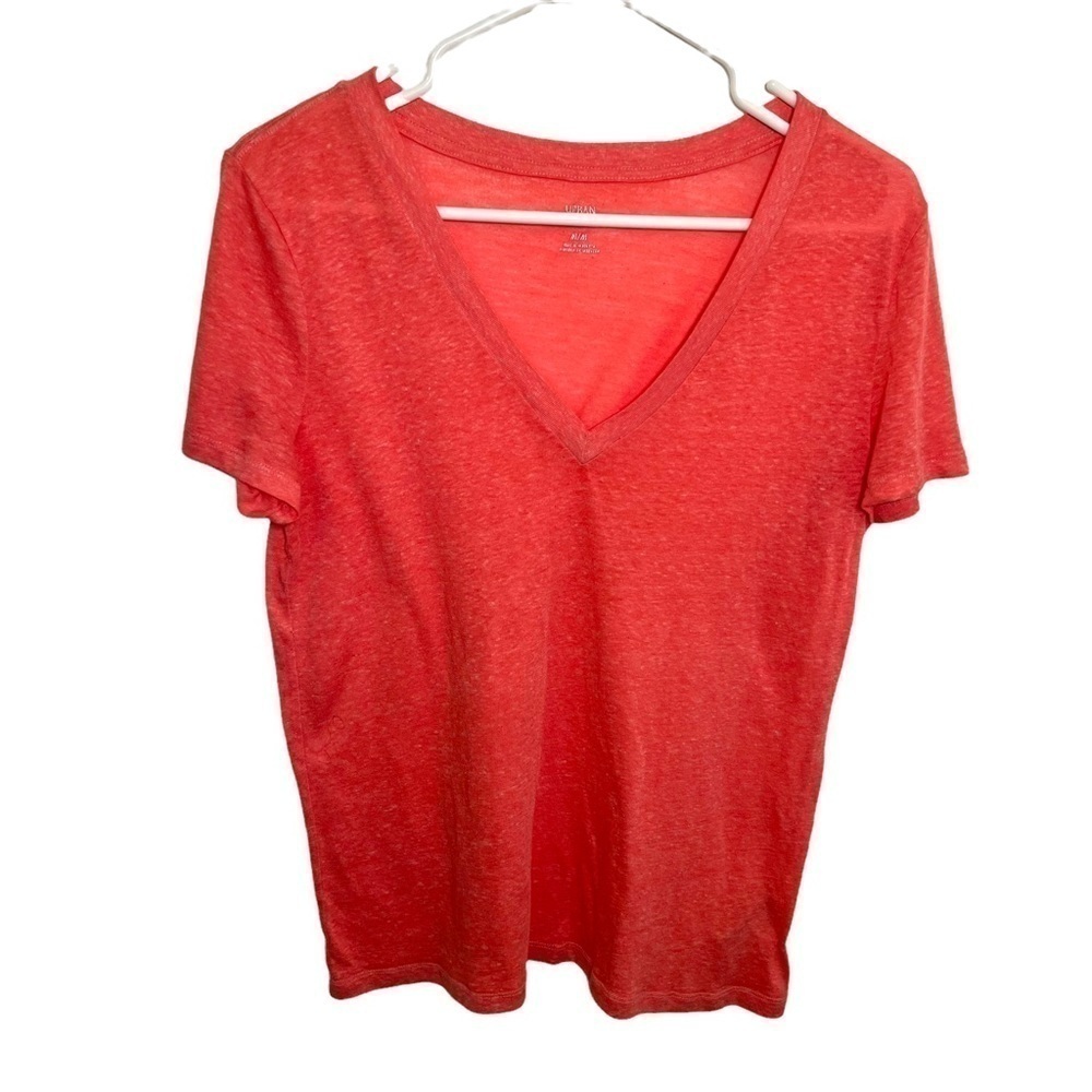 Urban Outfitters Women's Size Medium V-Neck T-Shirt Coral Pink Orange Burnout